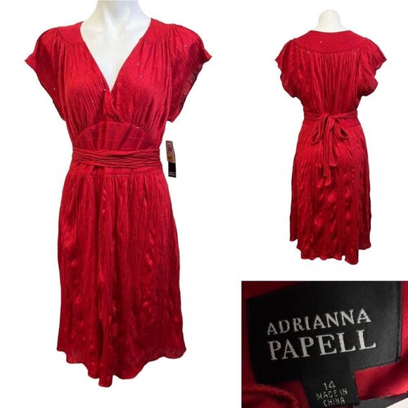 Adrianna Papell Dresses & Skirts - Adrianna Papell dress plus size 14 red sequin accent short sleeve party summer